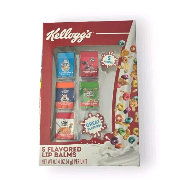 Kellogg’s Cereal Flavored Lip Balm x 5 Rice Krispies Fruit Loops Novelty NIB - Picture 1 of 6